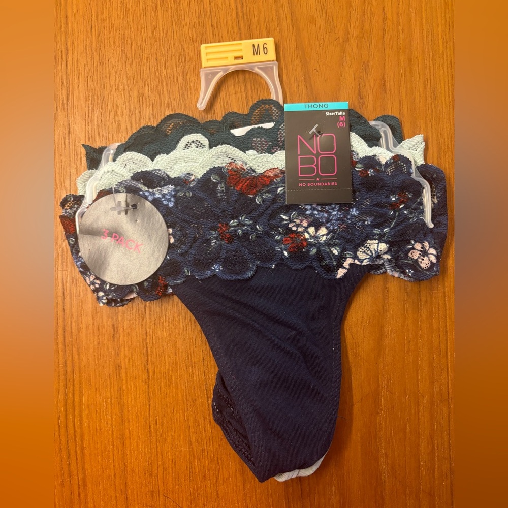 No Boundaries Green, Mint, and Navy Floral Lace Thong Set